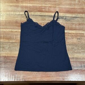 Vintage Only Hearts Deep Blue Lace Trim Camisole with Adjustable Straps